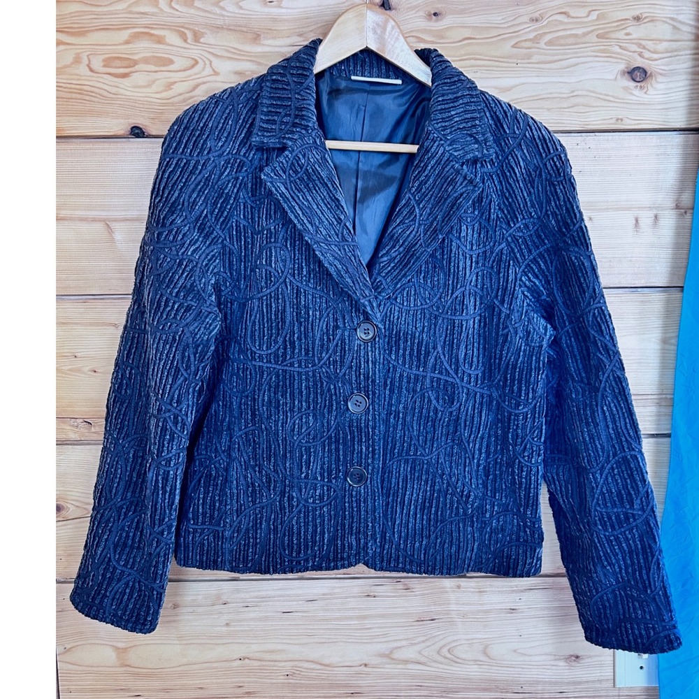 Seasons Vintage Whale Corduroy Navy Blue Textured Swirl Blazer Jacket Womens‎ M